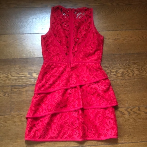 BCBG Maxazria Hannah Tiered Scroll Red Dress 4 - Picture 6 of 7